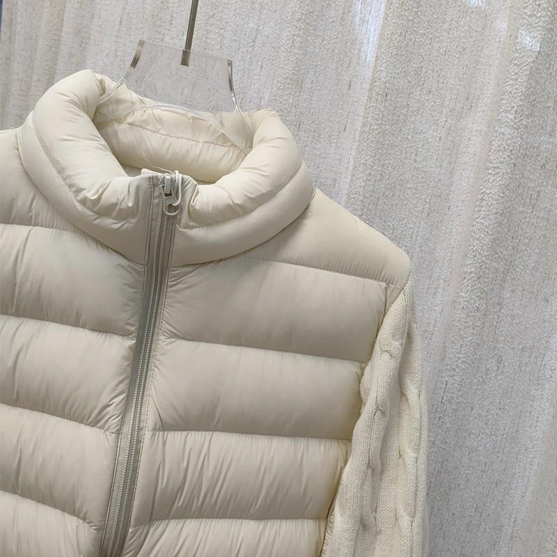 Womens Lightweight Duck Down Puffer Jacket With Knit Sleeve Panel Stand Collar Short Fit Petite Size 2026 Winter