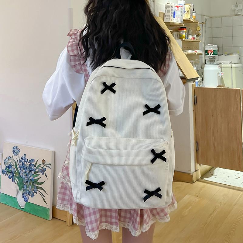 Милые рюкзаки с бантиком в эстетичном стиле, легкие школьные ранцы, студенческий рюкзак в милом стиле для девочек, женский вельветовый колледжный мочилас KTY