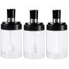 2Pcs Clear Glass Body Seasoning Bottle with Integrated Spoon Cover Household Kitchen Seasoning Box Leak-proof Salt Dispenser