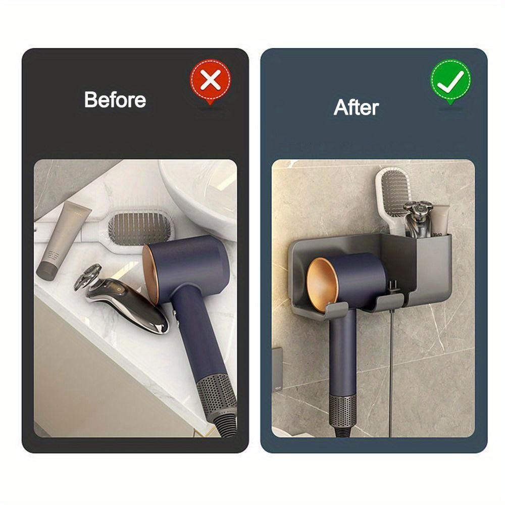 Держатель для фена с ящиком для хранения Подставка для фена Органайзер для фена Многофункциональная подставка для бритвы и фена Подставка для выпрямителя