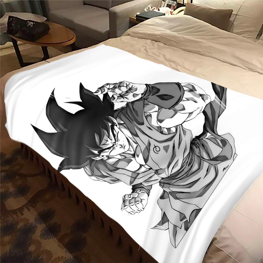 1PC Cute Cartoon Son Goku Print Flannel Blanket, High quality All Seasons, Home Decor, Warmth and Comfort, Perfect for Christmas Gifts