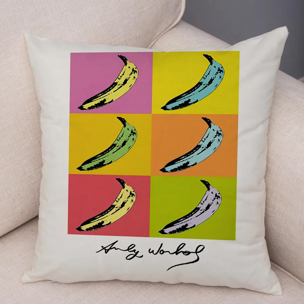 Andy Warhol Sunset Cat Cattle Banana Pillowcase Decor Nordic Pillow Case for Sofa Home Plush Throw Vintage Cushion Cover