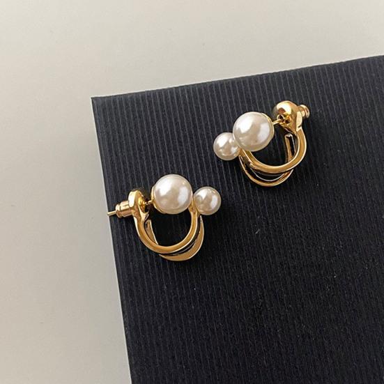 1 пара сережек Huggie из искусственного жемчуга C-образной формы во французском стиле, полые в стиле ретро, ​​антиаллергенные, гальванические, легкие, из нержавеющей стали, украшения для ушей, ювелирные изделия, поездка на работу