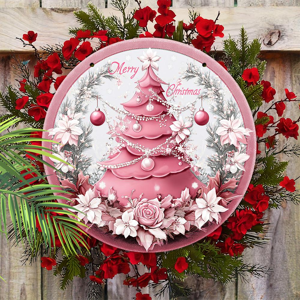 Деревянная розовая рождественская табличка, круглое украшение «Счастливого Рождества» для декора на входную дверь, стену, идеальный рождественский подарок