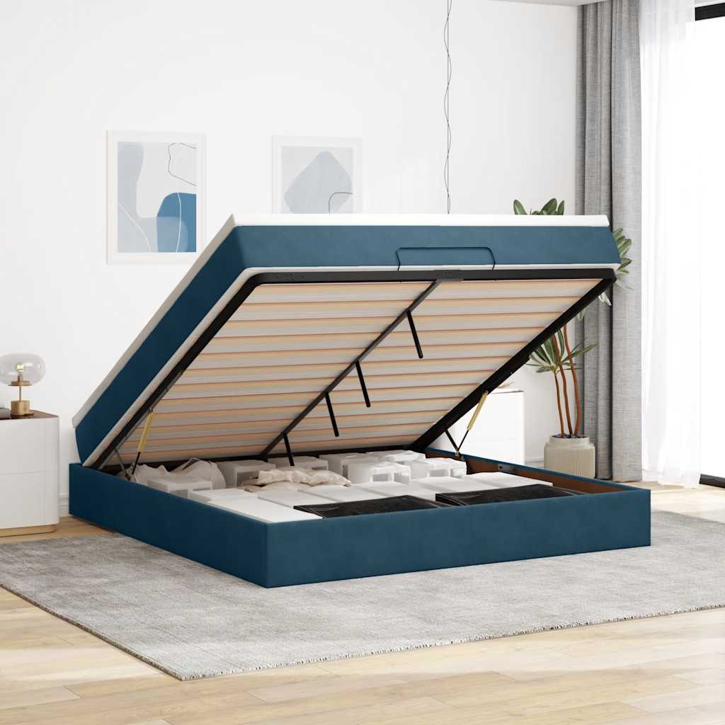 Ottoman Bed with Mattress Dark Blue 160x200 cm Velvet
