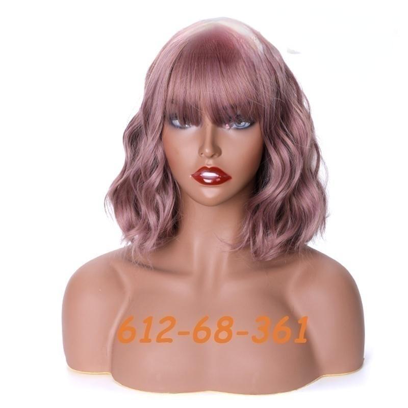 MISS WIG Женский модный короткий волнистый парик с челкой, волнистый парик из синтетического волокна для женщин, черный, коричневый, синий цвет