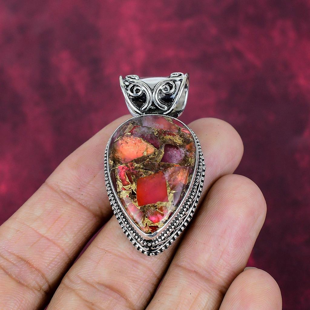 Copper Spiny Oyster Handmade Gemstone Pendant, 925 Solid Sterling Silver Pendant Beautiful Jewelry, For Engagement Gift
