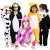 Зимняя пижама кигуруми с единорогом, медведем, коровой, косплей, домашняя одежда, фланелевая мягкая теплая пижама с капюшоном и мультяшным единорогом для мальчиков для девочек, детская одежда для сна