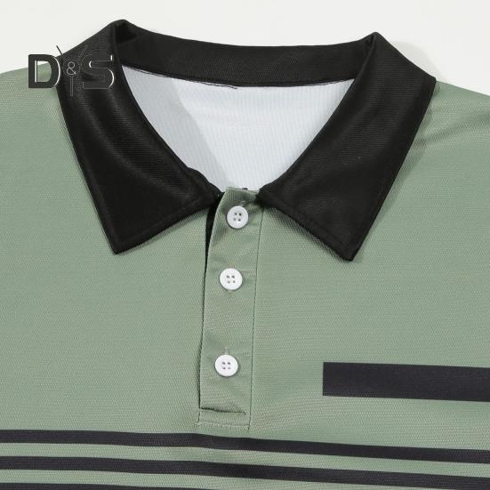 Мужская рубашка весна-осень с отложным воротником на пуговицах, контрастный полосатый принт, длинные рукава, свитер средней длины, повседневный деловой топ