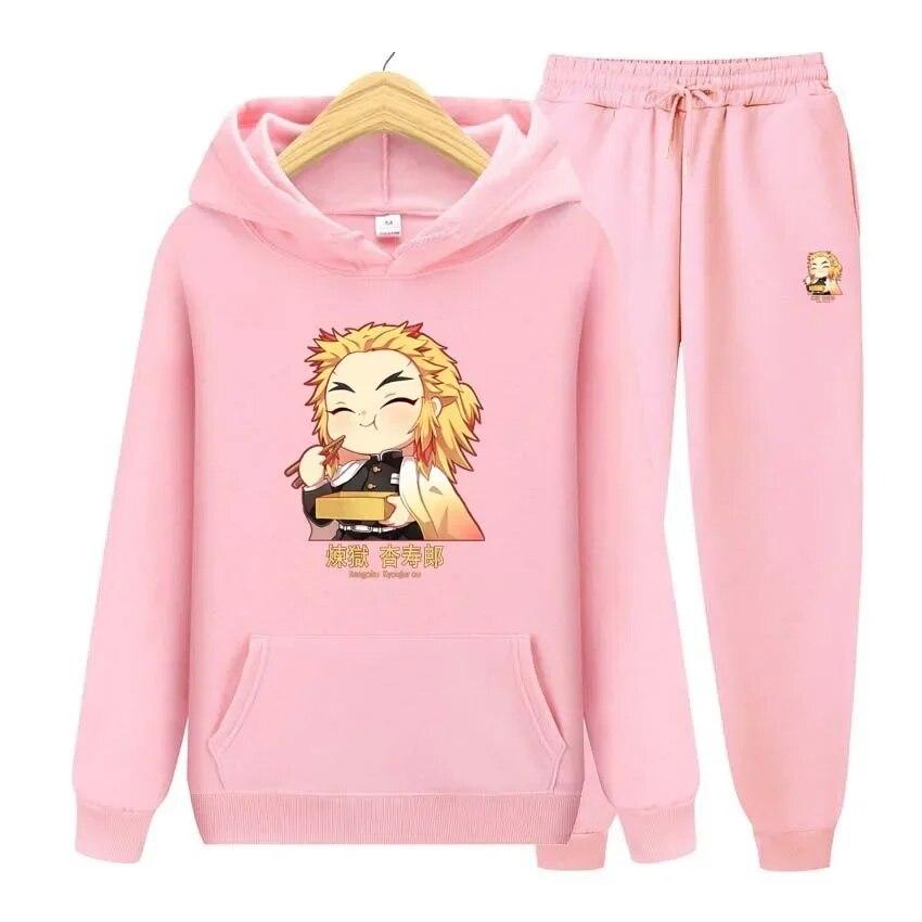 Anime Demon Slayer Printing Hoodies+Pants Two Piece Set Womens Hoodies Tracksuits Jogger Pants Thick Warm Clothes