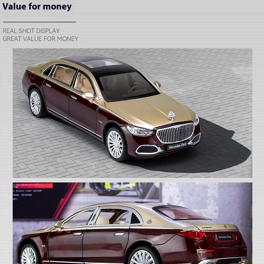 1/24 Benz Maybach S680 Alloy Car Diecast Metal Model Sound & Light Toy Car Central Control Ornaments Collect Kids Toys