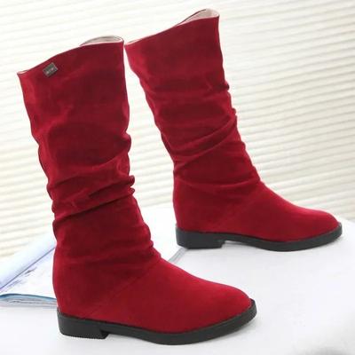 Женская обувь, сапоги до середины голени, теплые плюшевые женские туфли, ретро-ботинки без застежек на платформе, на низком каблуке, длинные эластичные сапоги в стиле рыцаря 2024