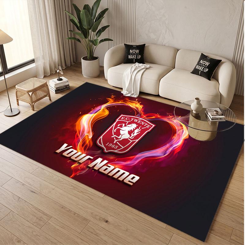 Custom Rug FC Twente Pattern Print Name Text Soft Non‑Slip Floor Carpet for Home Indoor Decoration