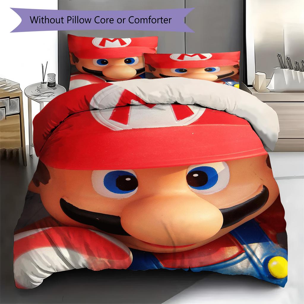 Super Mario Pattern Duvet Cover Set Polyester Breathable Microfiber Bedding Pillowcases Home Bed Decor -QJY