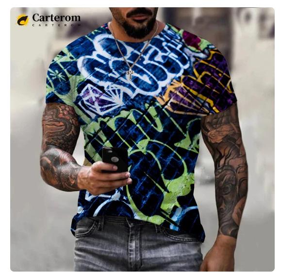 2024 neon graffiti T-shirt for men and women 3D printing casual short-sleeved hip-hop Harajuku street T-shirt
