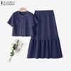 Two Pieces Women Sets Short Sleeve Crop Blouse and Long Skirts Outfits