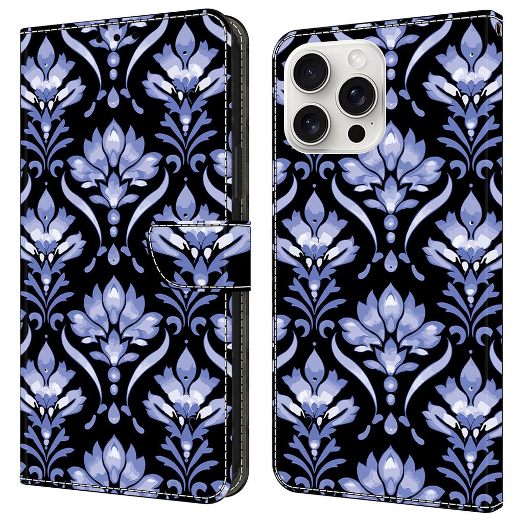 For iPhone 16 Pro Max Leather Case Pattern Printing Wallet Stand Anti Drop Phone Cover