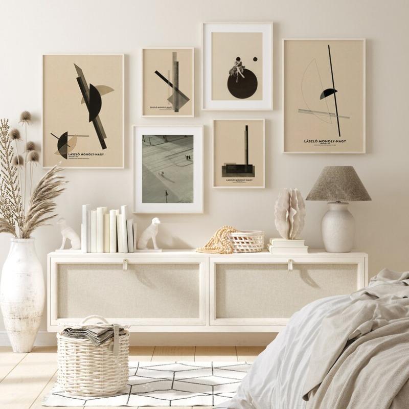 Минималистичный Мидсенчури Черно-белый Плакат Баухаус Абстракция Мохой-Надь Холст Живопись Настенное Искусство Галерея Спальня Домашний Декор