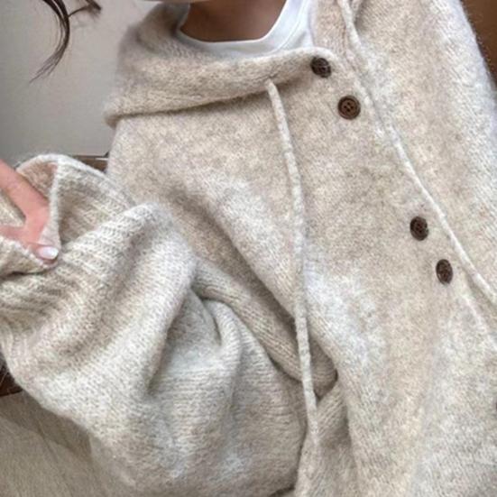 Женский свитер, пальто с капюшоном, завязками, длинными рукавами, однотонное трикотажное пальто с застежкой на пуговицы, повседневная вязаная верхняя одежда