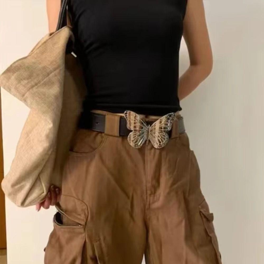 Zinc Zinc Alloy PU Leather Belt Metal Buckle Jeans Waistband Vintage Butterfly Belt Daily