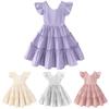 Летнее детское удобное и повседневное платье принцессы с маленькими рукавами-крылышками и круглым вырезом для девочек