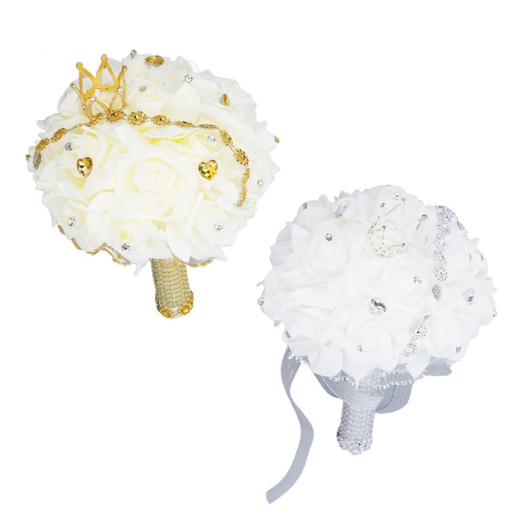 Свадебный букет с короной 10,6-дюймовый ПУ кружевной атлас свадебный букет невесты искусственный цветок ручной работы 