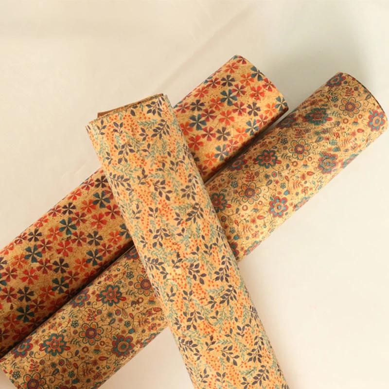 90*135 см 0,5 мм натуральная пробковая синтетическая кожаная ткань с рисунком под дерево, цветочная печать, искусственная ткань для фона, сумочка, обувь, декор своими руками