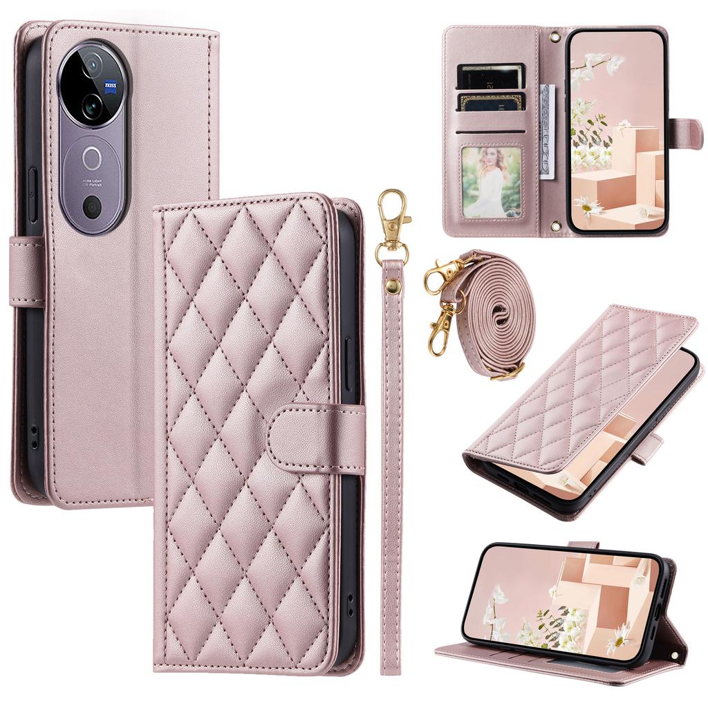 Leather Case for vivo T3 Ultra 5G/V40 Pro 5G/V40 5G/S19 Pro 5G Wallet Rhombus Grid Phone Cover