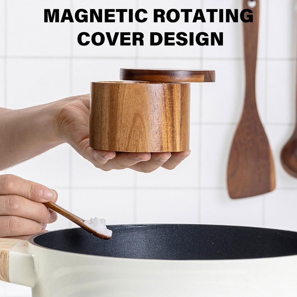 Elegant Secure Seal Kitchen Container Durable Wood Salt Caddy with Secure Lid Spice Container for Flavor Preservation