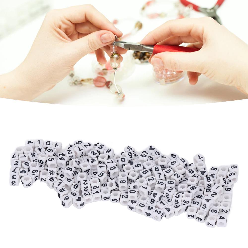 300pcs White Acrylic Number Beads Mixed Numbers 0-9 Loose Beads bulk DIY Beads  Key Chains