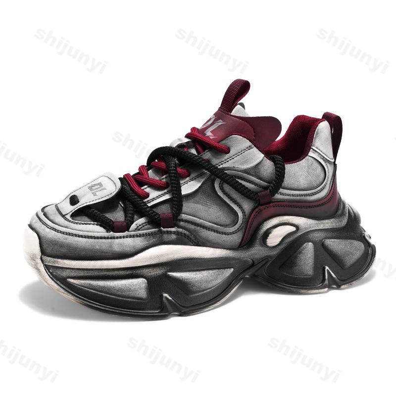 Модная мужская повседневная спортивная обувь для бега 2025 Осень Новая платформа Увеличение Винтажные потертые кроссовки Модная обувь Резиновая подошва