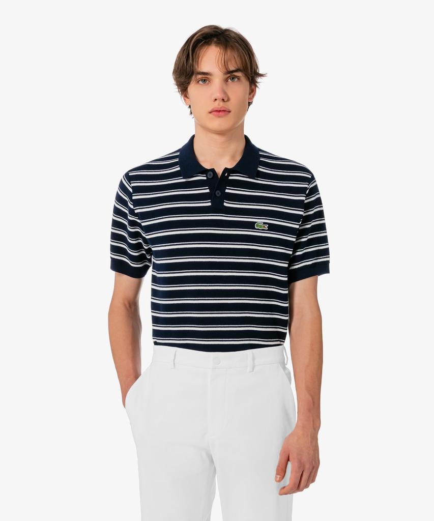LACOSTE Мужской джемпер-поло с коротким рукавом, смешанная фактура букле, мультиполоска Ph578E-56G 166