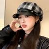 Leather Brim Retro Plaid Octagonal Hat Children Autumn and Winter Face Little Beret Temperament Versatile Duck Tongue Newsboy Hat