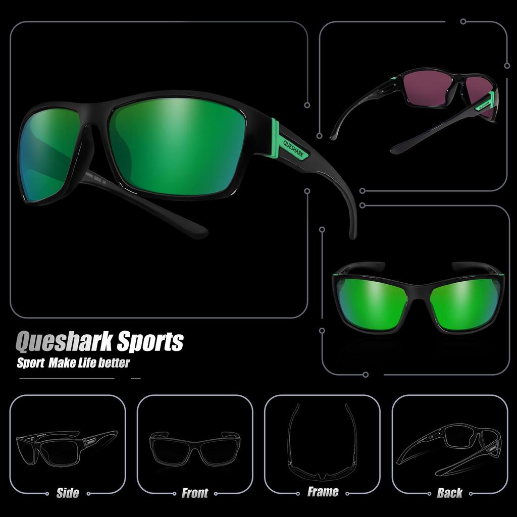 Queshark Square Polarized Cycling Glasses UV400 Sport Eyewear Camping Hiking Fishing Sunglasses