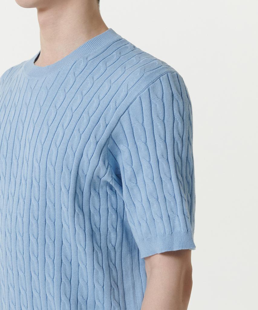 MUSINSA STANDARD Cable Crew Neck Short Sleeve Knit [Sky Blue]