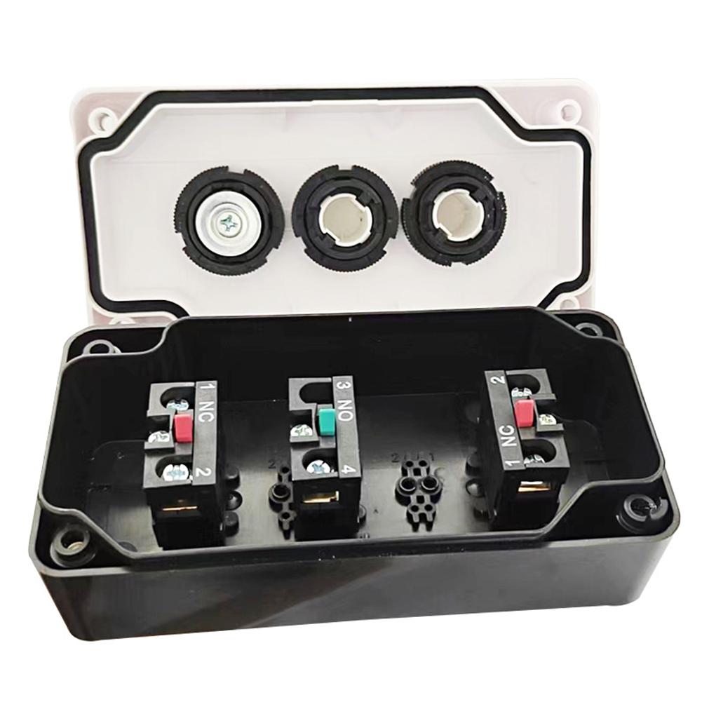 Three-Button Push Button Switch Station 10A Rated for Control Circuits with Red Exigent Stop and Dual NO Actuation