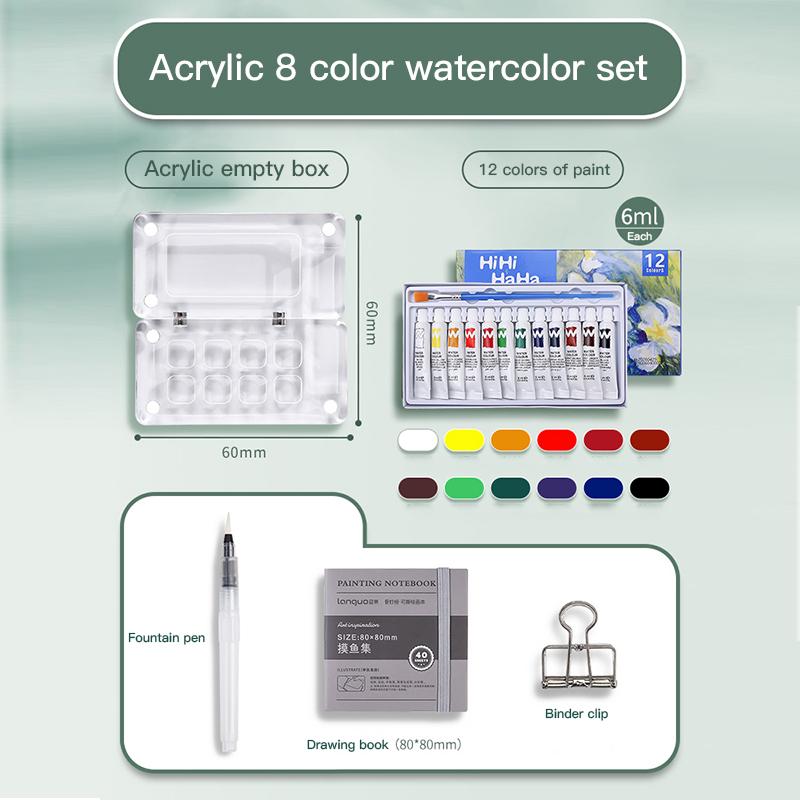 Mini Watercolor Paint Set 12/24Color Pigment Portable Artist Travel Art Painting Kit with Clip 8/15 Grid Box Miniature Color Set