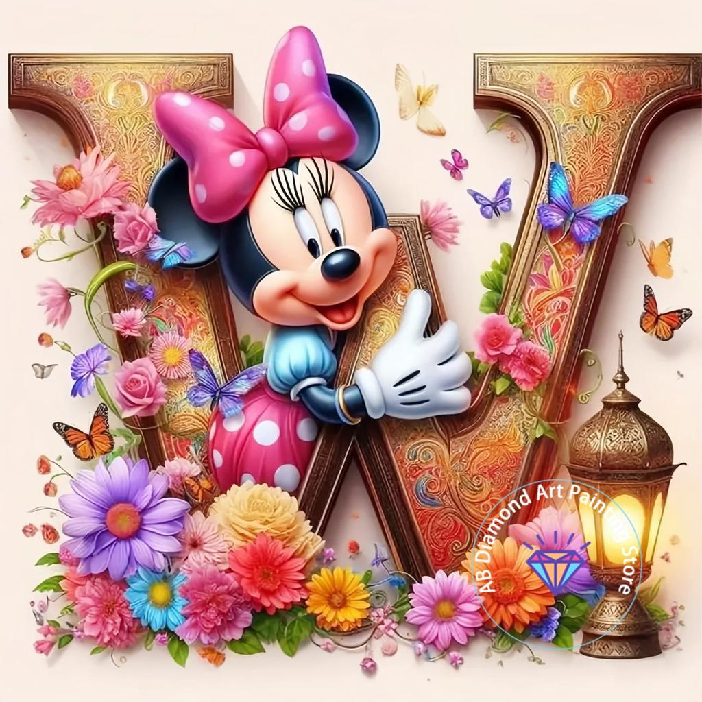 Mickey Mouse Minnie Letter Diamond Painting Kit 5D DIY Diamond Embroidery Cross Embroidery Handmade Art Gift Home Decoration