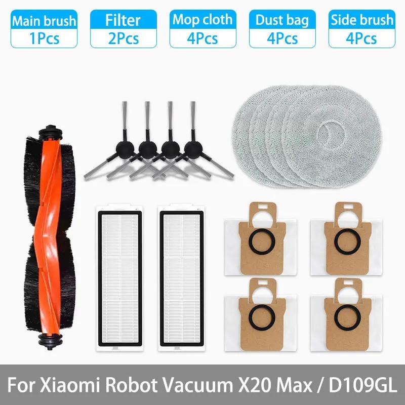Подходит для робота-пылесоса Xiaomi X20 Max D109GL Аксессуары Основная щетка-валик Боковая щетка Фильтр Швабра Мешок для пыли