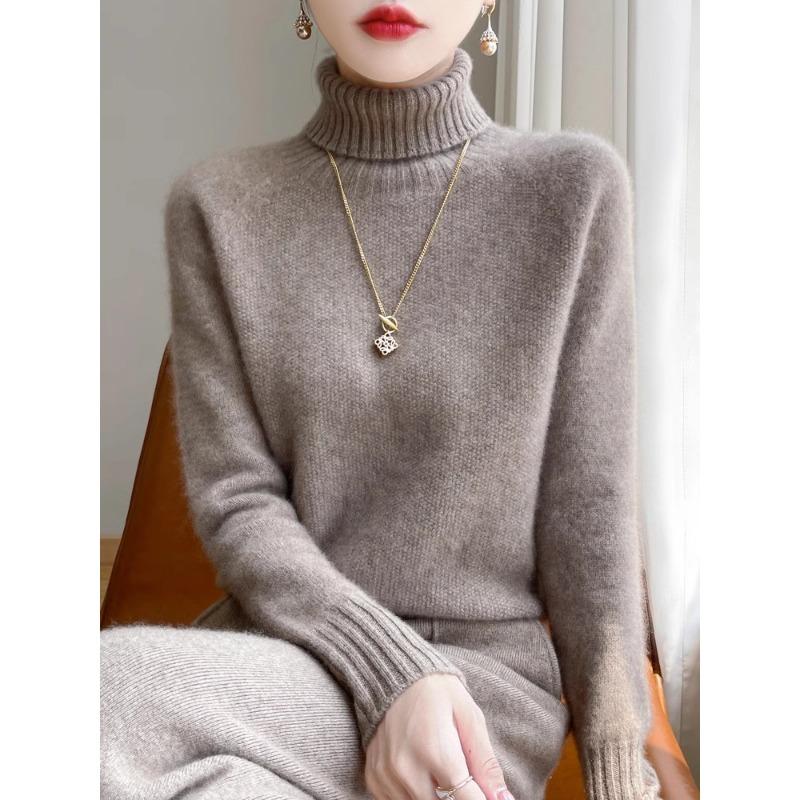 Женская осенне-зимняя водолазка, свитер, новый свободный трикотажный низ, толстый повседневный базовый топ с длинным рукавом, однотонная одежда 2234