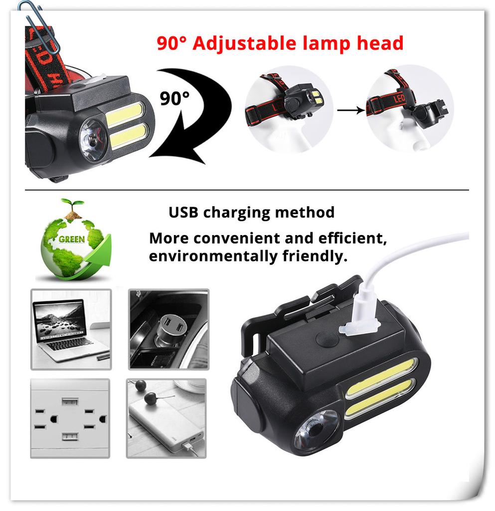 USB зарядка COB фары XPE+2COB18650 головной фонарь светодиодный уличный кемпинг рыболовный фонарь