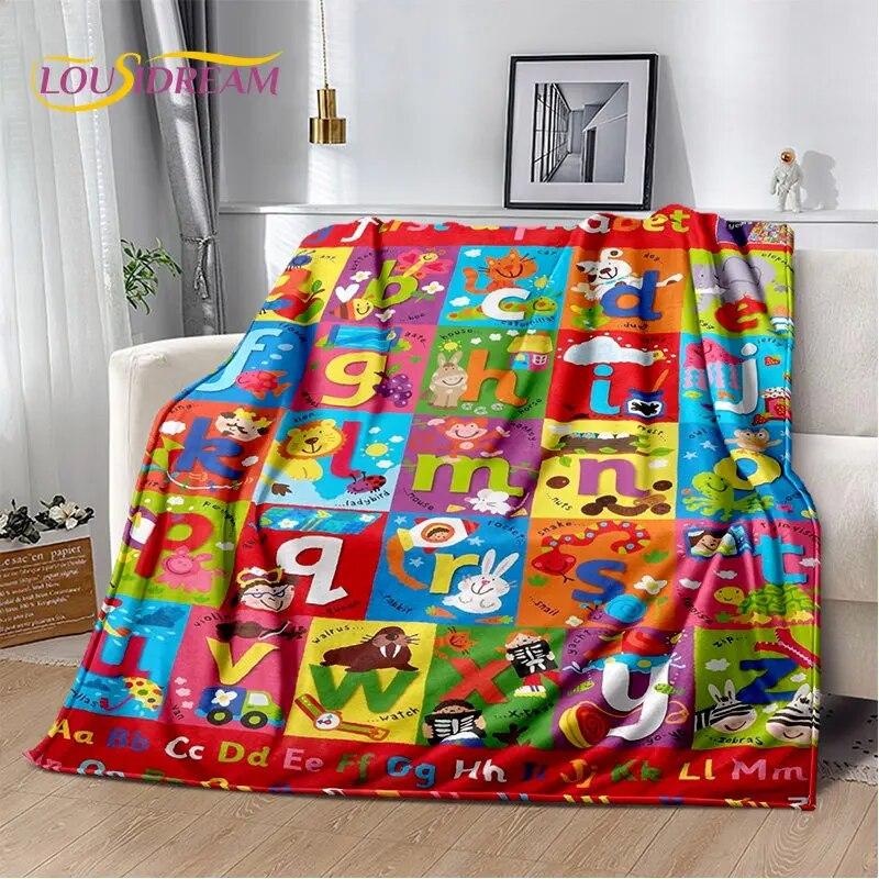 ABC Cartoon Alphabet Children Kids Early Education Soft Plush Blanket,Flannel Blanket Throw Blanket for Living Room Bedroom Sofa