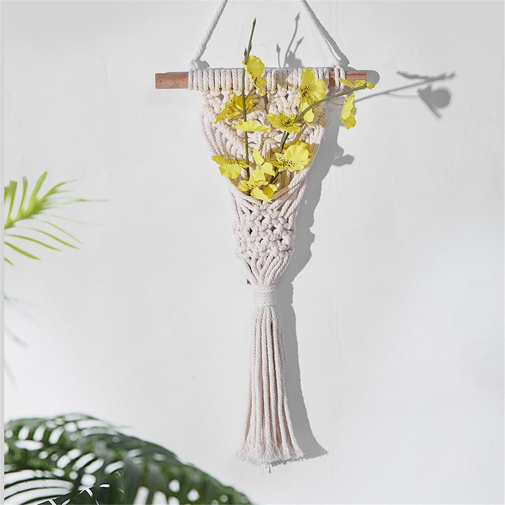 Сетчатая корзина для сухих цветов, плетеная вручную из хлопковой веревки, макраме, подставка для растений, настенные украшения, карманы для украшения дома