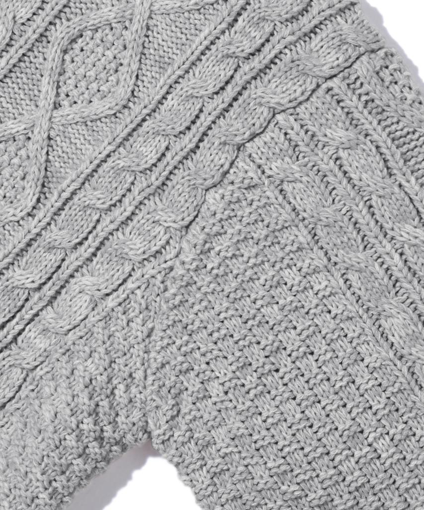 TRILLION Washable Aran Cable Hooded Zip-Up Knit (Melange Gray)