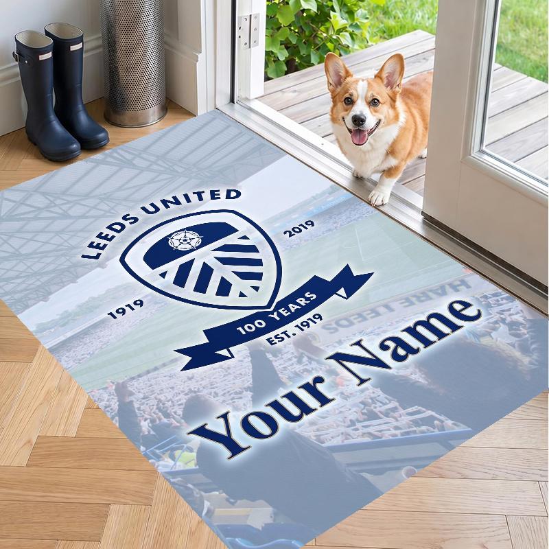 Custom Name Leeds United FC Crystal Velvet Floor Rug Personalized Text Soft Carpet Home Decor