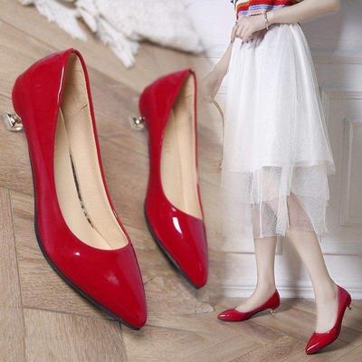 4см туфли-лодочки на высоком каблуке весна корейская версия острый носок тонкий низкий каблук универсальные туфли-рюмочки женские замшевые лакированные 3см