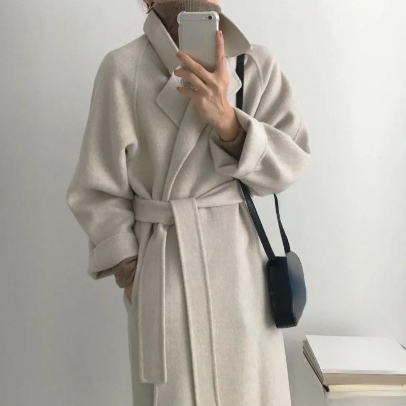 Long Wool Blend Jacket For Woman 2023 Solid Color Coat Batwing Korean Winter Warm Loose Overcoat Mujer Snow Wear Long New Jacket
