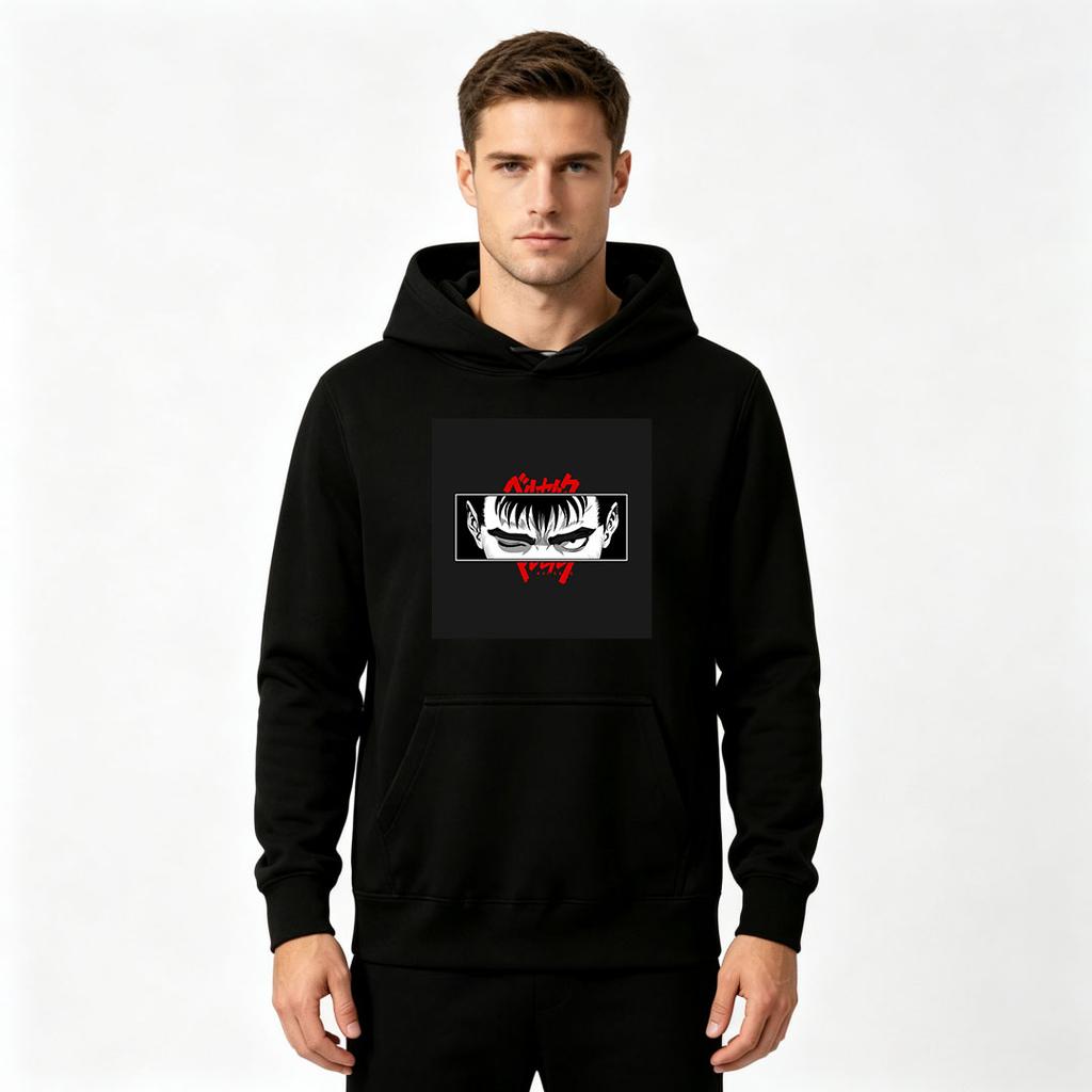 Men's Anime Eye Print Pullover Hoodie Casual Long Sleeve Comfortable Streetwear Sweatshirt for Daily Wear