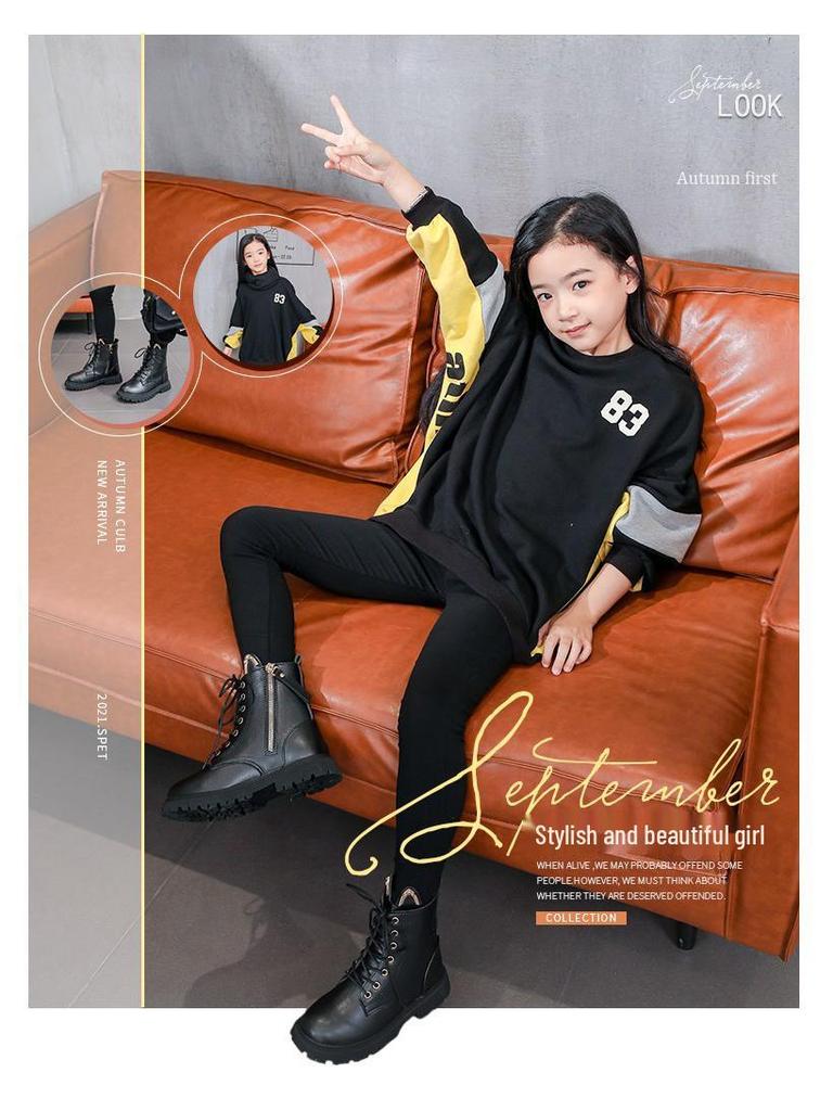 Зимние 2025 года Девочки Ботильоны: Корейские и британские ботинки мартин на высоком берце с бархатной подкладкой