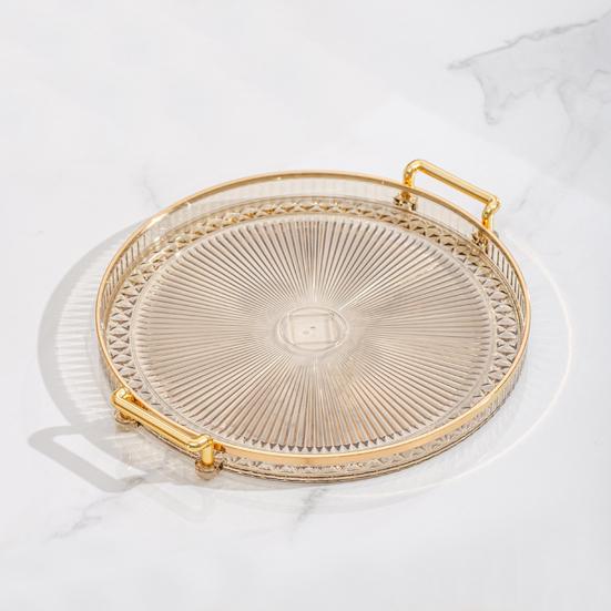 Акриловый сервировочный поднос, круглое сервировочное блюдо с ручками, декор для журнального столика, десертный поднос для столовых приборов, кухонная столешница